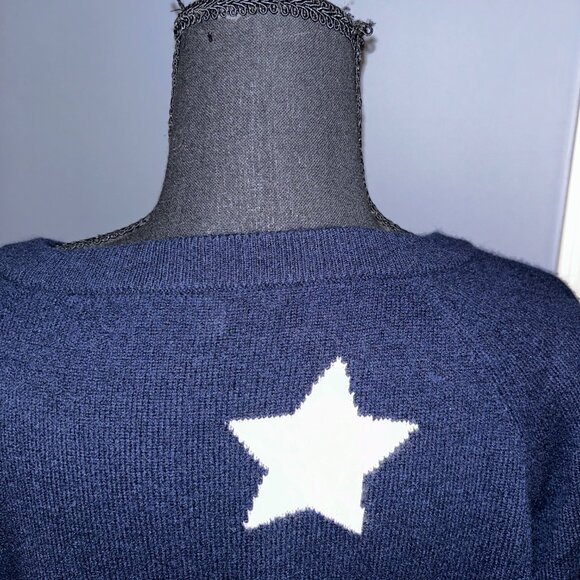 White + Warren, Dark Navy Cashmere Sweater with Stars, Ladies Size L - Picture 7 of 8